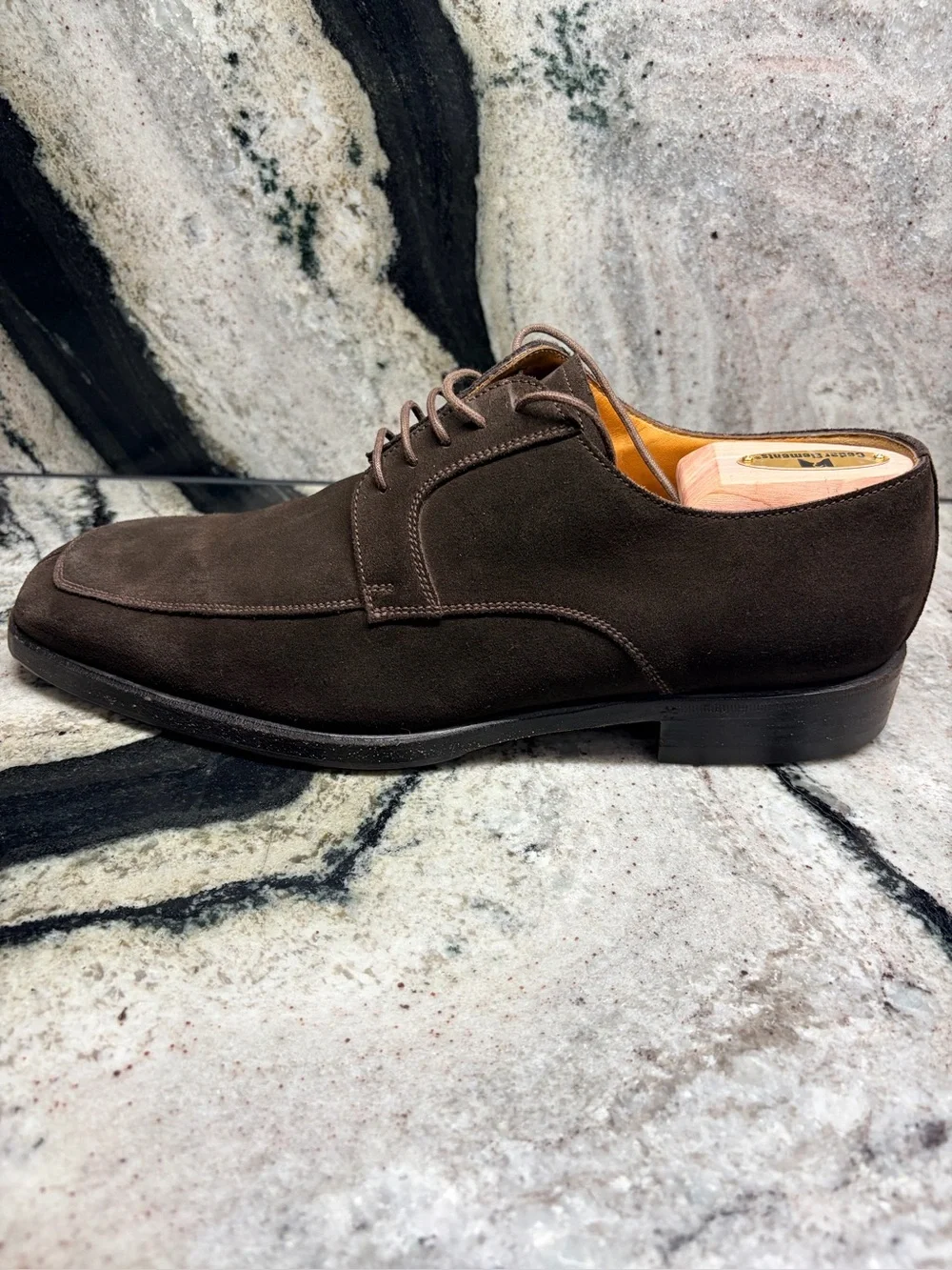 Barrett Dark Brown Suede Apron-Toe Derby Shoes – Made in Italy – Men’s US 10.5